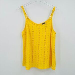 Torrid Size 0X Yellow Floral Eyelet Embroidered Spaghetti Strap Tank Top